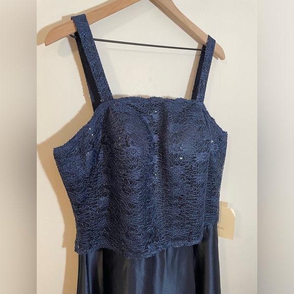 LT LanTing Navy Blue Maxi Dress W/ Sheer Lace Bolero Mother Of The Bride NWT NEW - Picture 1 of 14